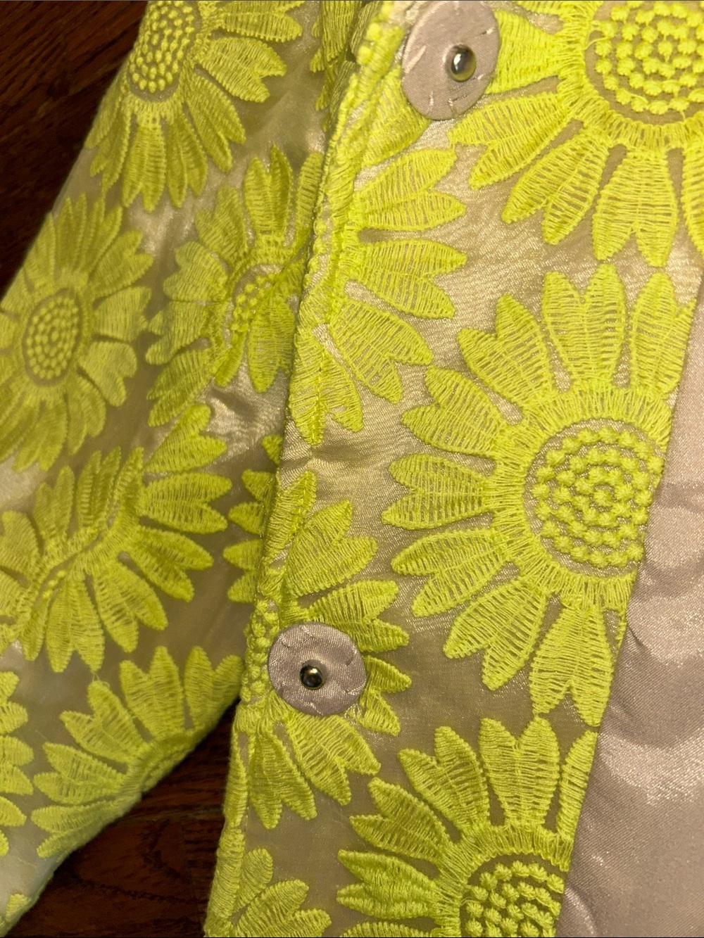 Luii Neon Yellow Floral Brocade Pea Coat - Picture 15 of 16
